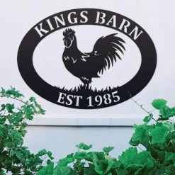 Black 'Deluxe Rooster' Iron Oval House Name Sign -House Sign Discount Store ukhno139 deluxe cockerel house sign 7 3