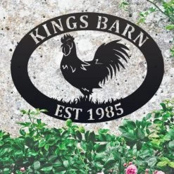 Black 'Deluxe Rooster' Iron Oval House Name Sign -House Sign Discount Store ukhno139 deluxe cockerel house sign 7 5