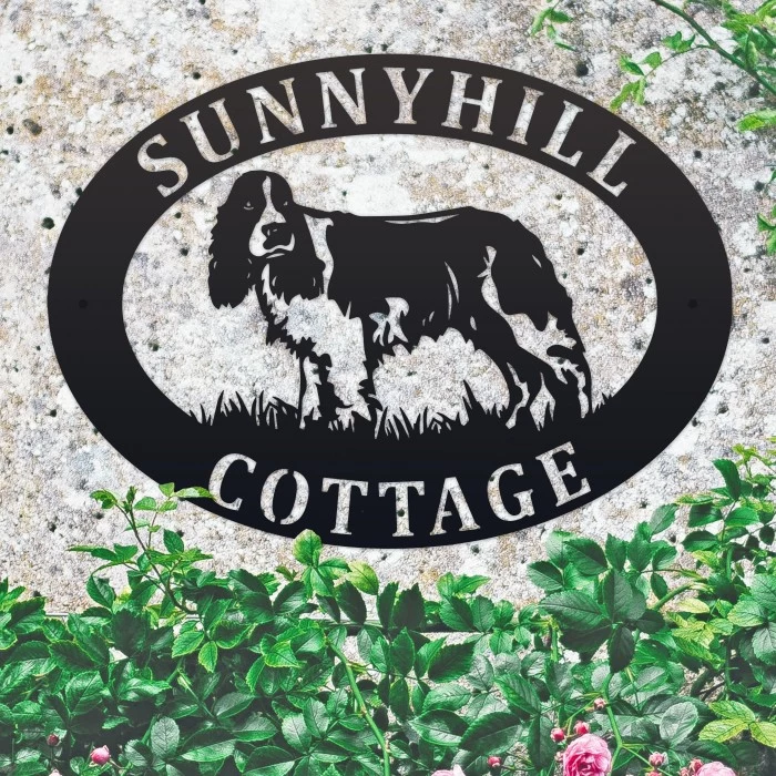 English Springer Spaniel Iron Oval House Name Sign 3 English Springer Spaniel Iron Oval House Name Sign