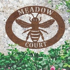 Rustic 'Bumblebee' Iron Oval House Sign -House Sign Discount Store ukhno153 oval bumblebee house sign rus 4