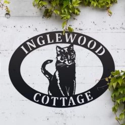 Sitting Cat Iron Oval House Name Sign -House Sign Discount Store ukhno181 oval sitting cat house sign 5