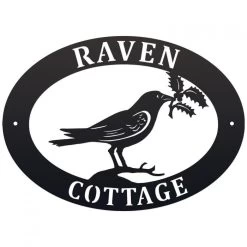 Raven & Holly Iron Oval House Sign
