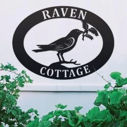 Raven & Holly Iron Oval House Sign -House Sign Discount Store ukhno319 oval raven holly house sign 2