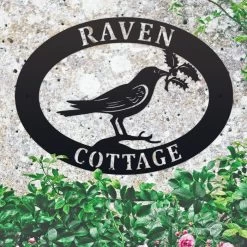 Raven & Holly Iron Oval House Sign -House Sign Discount Store ukhno319 oval raven holly house sign 4
