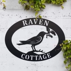 Raven & Holly Iron Oval House Sign -House Sign Discount Store ukhno319 oval raven holly house sign 5
