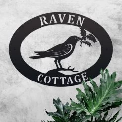 Raven & Holly Iron Oval House Sign -House Sign Discount Store ukhno319 oval raven holly house sign 6