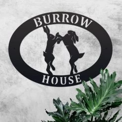 Black 'Boxing Hares' Iron Oval House Sign -House Sign Discount Store ukhno330 oval boxing hares house sign 2