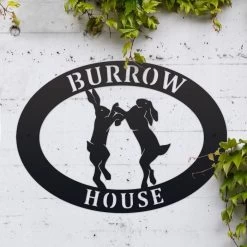 Black 'Boxing Hares' Iron Oval House Sign -House Sign Discount Store ukhno330 oval boxing hares house sign 3