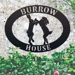 Black 'Boxing Hares' Iron Oval House Sign -House Sign Discount Store ukhno330 oval boxing hares house sign 4