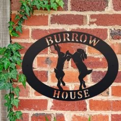 Black 'Boxing Hares' Iron Oval House Sign -House Sign Discount Store ukhno330 oval boxing hares house sign 5