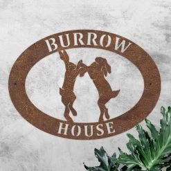 Rustic 'Boxing Hares' Iron Oval House Sign -House Sign Discount Store ukhno330 oval boxing hares house sign rus 2