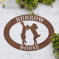 Rustic 'Boxing Hares' Iron Oval House Sign -House Sign Discount Store ukhno330 oval boxing hares house sign rus 3