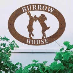 Rustic 'Boxing Hares' Iron Oval House Sign -House Sign Discount Store ukhno330 oval boxing hares house sign rus 5