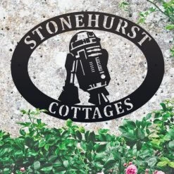 Black 'R2D2' Iron Oval House Name Sign -House Sign Discount Store ukhno331 oval r2d2 house sign 4