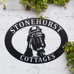 Black 'R2D2' Iron Oval House Name Sign -House Sign Discount Store ukhno331 oval r2d2 house sign 5