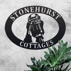 Black 'R2D2' Iron Oval House Name Sign -House Sign Discount Store ukhno331 oval r2d2 house sign 6