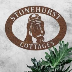 Rustic 'R2D2' Iron Oval House Name Sign -House Sign Discount Store ukhno331 oval r2d2 house sign rus 1