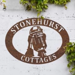 Rustic 'R2D2' Iron Oval House Name Sign -House Sign Discount Store ukhno331 oval r2d2 house sign rus 2