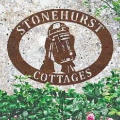 Rustic 'R2D2' Iron Oval House Name Sign -House Sign Discount Store ukhno331 oval r2d2 house sign rus 3
