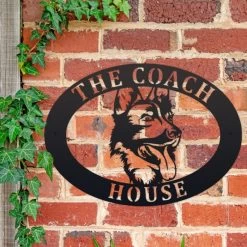 German Shepherd Iron Oval House Name Sign -House Sign Discount Store ukhno360 oval german shepherd face house sign 3