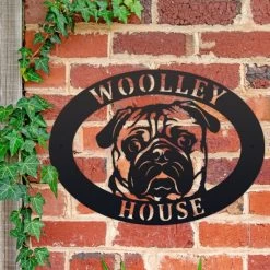 Pug Iron Oval House Name Sign -House Sign Discount Store ukhno362 oval pug face house sign 5