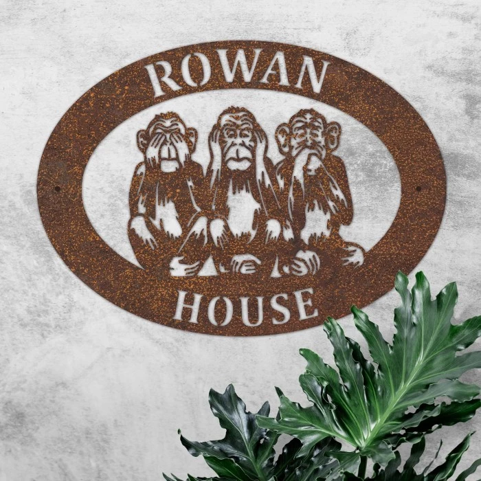 Rustic"See No Evil, Hear No Evil, Speak No Evil" Iron Oval House Sign