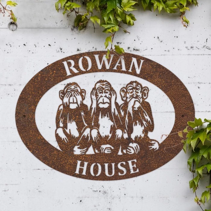 Rustic"See No Evil, Hear No Evil, Speak No Evil" Iron Oval House Sign - Image 3