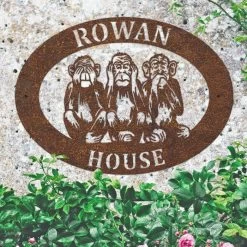 Rustic"See No Evil, Hear No Evil, Speak No Evil" Iron Oval House Sign -House Sign Discount Store ukhno367 oval see hear speak no evil house sign rus 3