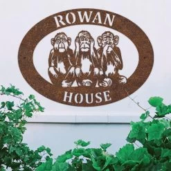 Rustic"See No Evil, Hear No Evil, Speak No Evil" Iron Oval House Sign -House Sign Discount Store ukhno367 oval see hear speak no evil house sign rus 4