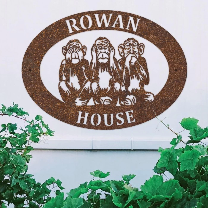 Rustic"See No Evil, Hear No Evil, Speak No Evil" Iron Oval House Sign - Image 5