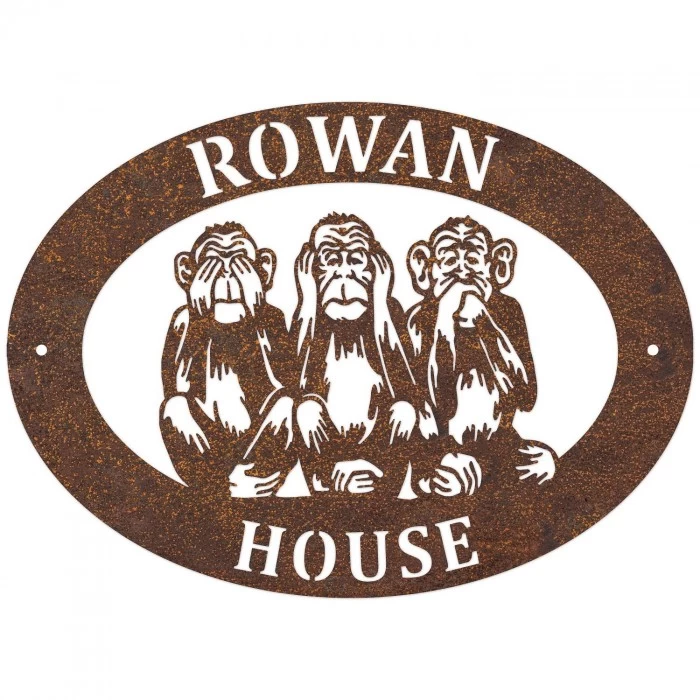 Rustic"See No Evil, Hear No Evil, Speak No Evil" Iron Oval House Sign - Image 6