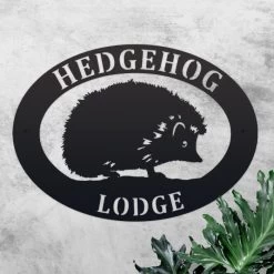 Black 'Hedgehog' Iron Oval House Name Sign