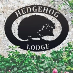 Black 'Hedgehog' Iron Oval House Name Sign -House Sign Discount Store ukhno372 oval hedgehog house sign 4