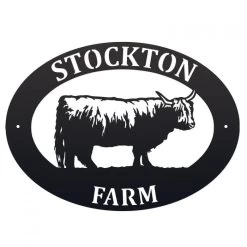 Black 'Highland Cow' Iron Oval House Sign