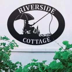 Sitting & Fishing Iron Oval House Name Sign -House Sign Discount Store ukhno451 oval fishing sign 2