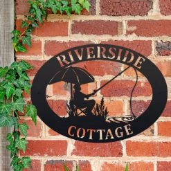 Sitting & Fishing Iron Oval House Name Sign -House Sign Discount Store ukhno451 oval fishing sign 3