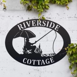 Sitting & Fishing Iron Oval House Name Sign
