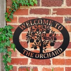 Black 'Apple Tree' Iron Oval House Name Sign -House Sign Discount Store ukhno470 oval apple tree house sign 4