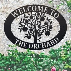 Black 'Apple Tree' Iron Oval House Name Sign -House Sign Discount Store ukhno470 oval apple tree house sign 5