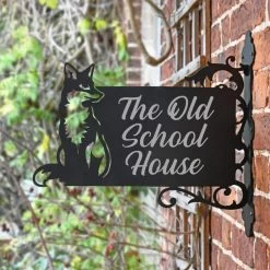 Sitting Fox Iron Bracket House Name Sign