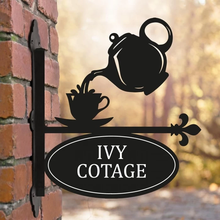 Teapot & Cup Iron Bracketed House Name Sign 4 Teapot & Cup Iron Bracketed House Name Sign - Image 2