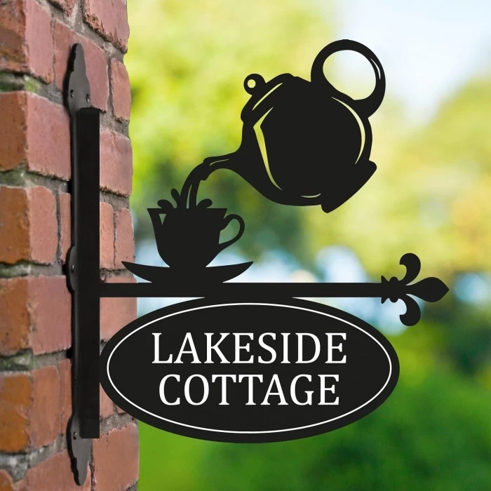 Teapot & Cup Iron Bracketed House Name Sign 3 Teapot & Cup Iron Bracketed House Name Sign