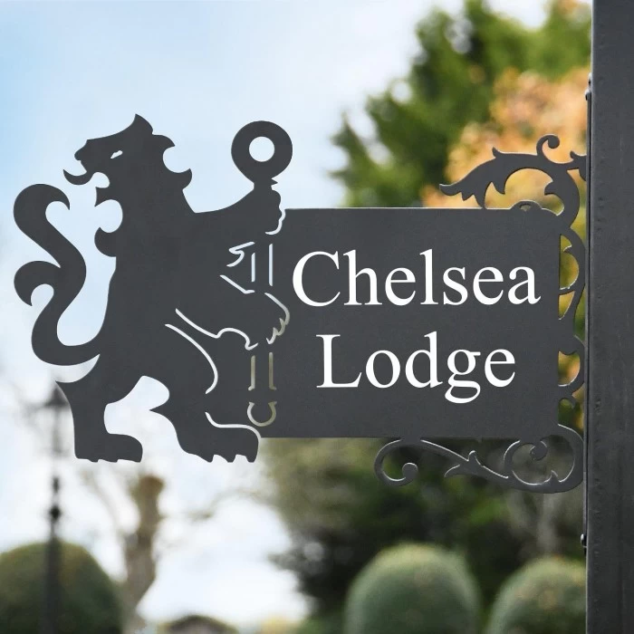 Lion & Staff Iron Bracketed House Name Sign - Slim Bracket - Image 8