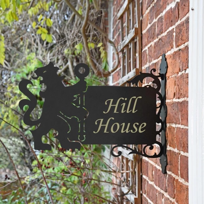 Lion & Staff Iron Bracketed House Name Sign - Image 4