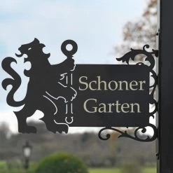 Lion & Staff Iron Bracketed House Name Sign - Slim Bracket -House Sign Discount Store ukhns468 lion with staff bracket house name sign 7 1