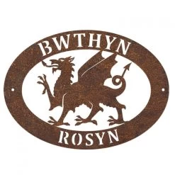 Rustic 'Welsh Dragon' Iron Oval House Sign -House Sign Discount Store ukhnuo354 oval welsh dragon house sign rus 1
