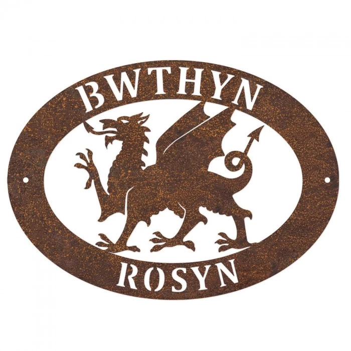 Rustic 'Welsh Dragon' Iron Oval House Sign - Image 6