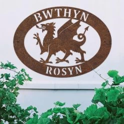 Rustic 'Welsh Dragon' Iron Oval House Sign -House Sign Discount Store ukhnuo354 oval welsh dragon house sign rus 2