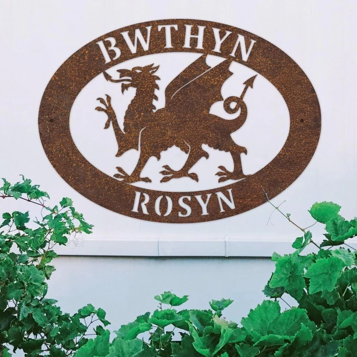Rustic 'Welsh Dragon' Iron Oval House Sign - Image 5