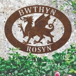 Rustic 'Welsh Dragon' Iron Oval House Sign -House Sign Discount Store ukhnuo354 oval welsh dragon house sign rus 3